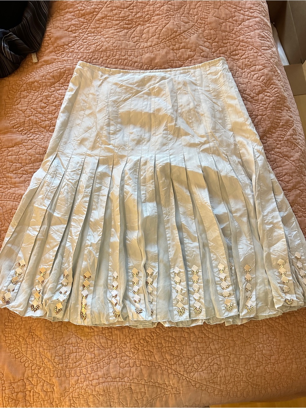 Light Blue Pleated Embellished Women's Skirt